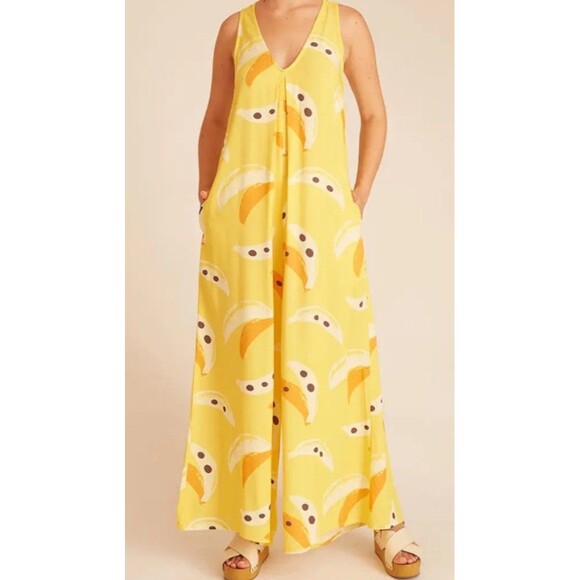 PEPALOVES Pants - NWT Pepaloves Jumpsuit Bananas Summer Fun Rayon Sz L Beach Lounge Festival